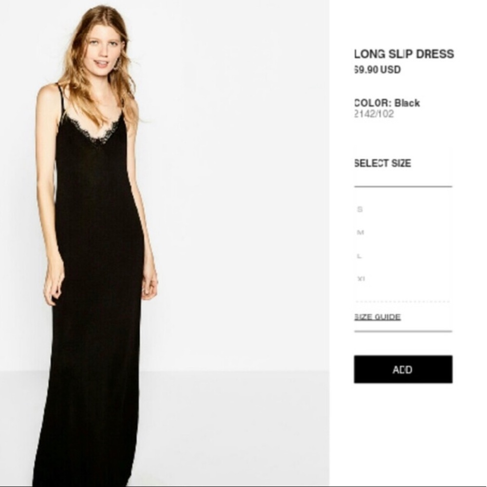 Brand new Zara black long slip dress with lace detail
